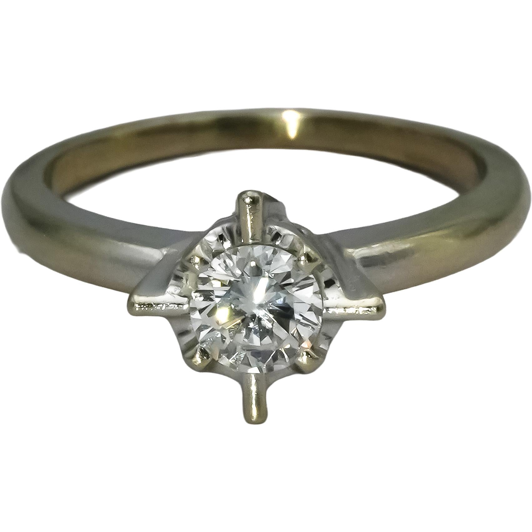 Vintage Antique 14k White Gold VS Round Diamond Solitaire Ring 0.40CT Size 6