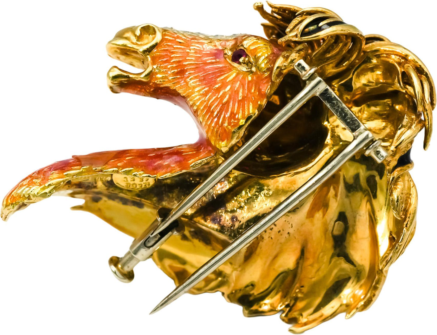 18k Yellow Gold VS Diamond and Enamel Horse Head Brooch Pin 0.10CT