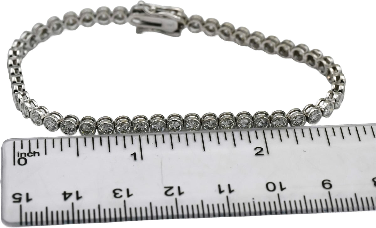 14k White Gold VS Round Bezel Set Diamond Tennis Bracelet 4.36CT