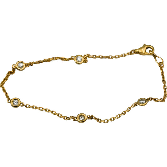 14k Yellow Gold Round Diamond By The Yard Chain Bracelet 0.28CT