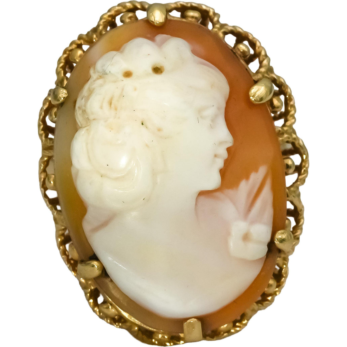 Vintage 14k Yellow Gold Carved Shell Carnelian Cameo Ring Size 9