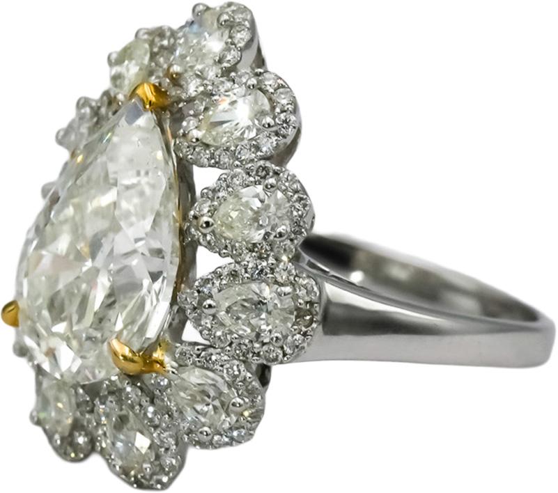 GIA 18k Two Tone Gold SI1/H Pear Cut Diamond Engagement Ring 3.03CT Size 6.25