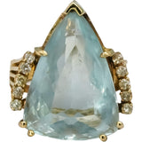 Retro 14k Yellow Gold Aquamarine and Diamond Cocktail Ring 18.33CT Size 6