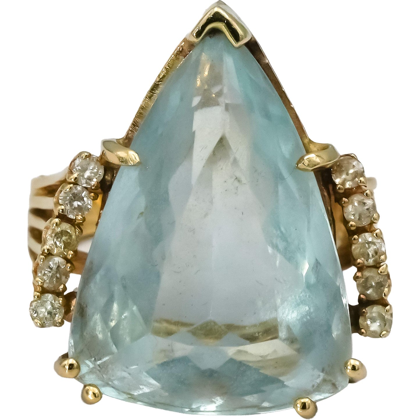 Retro 14k Yellow Gold Aquamarine and Diamond Cocktail Ring 18.33CT Size 6
