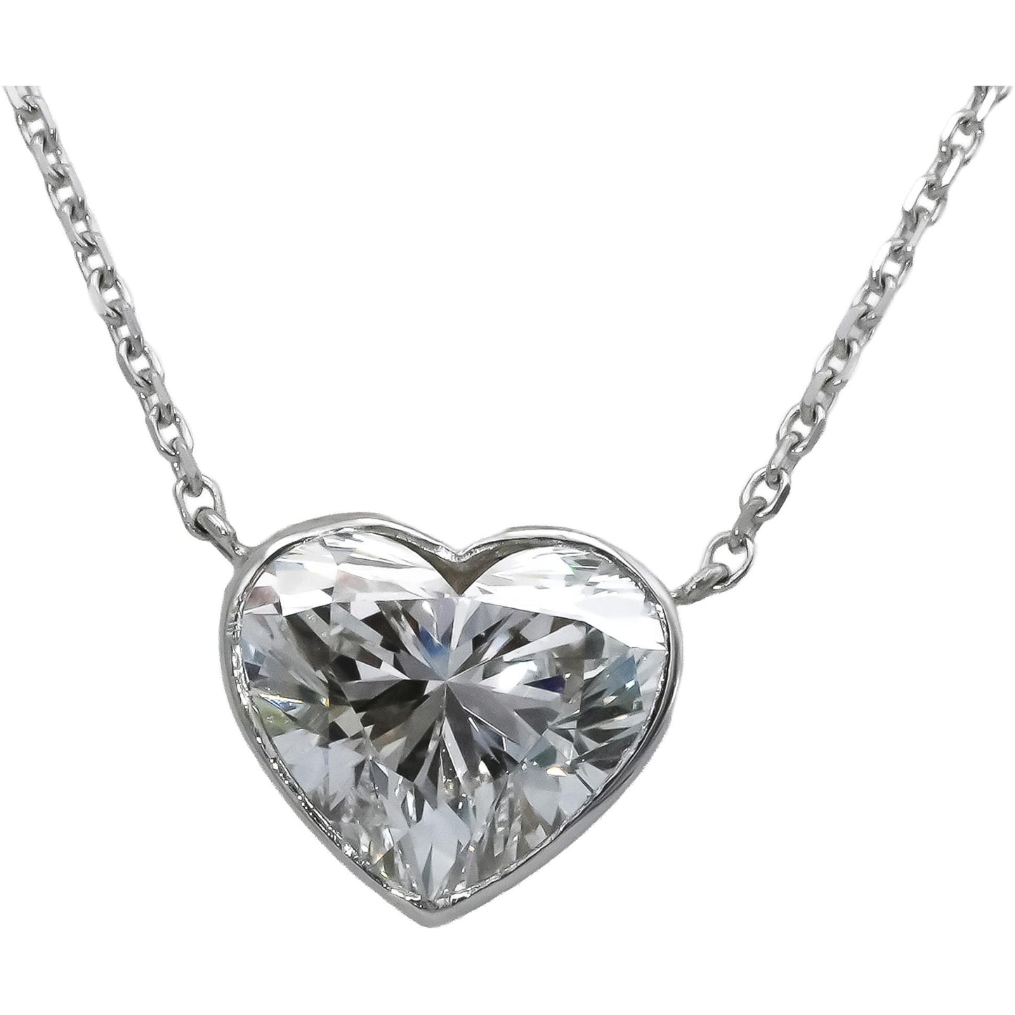 14k White Gold VS Heart Cut Lab-Grown Diamond Solitaire Pendant Necklace 2.98CT