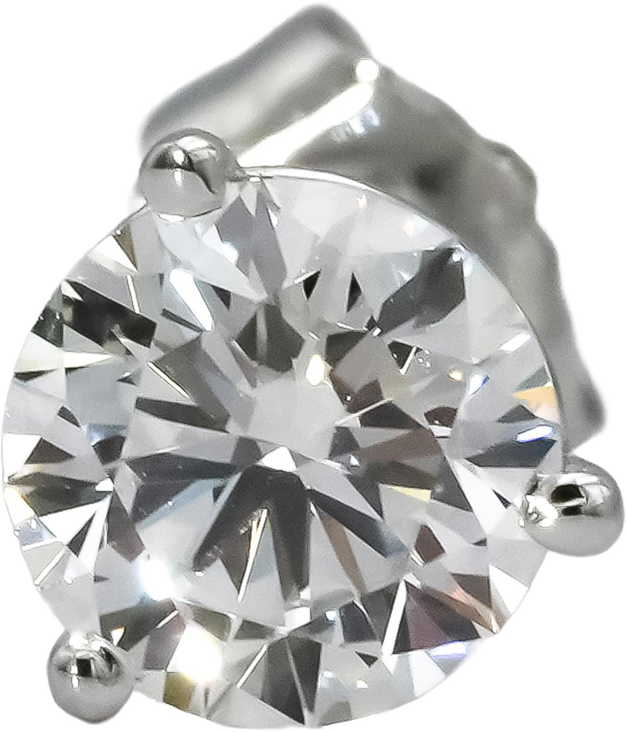14k White Gold VS Round Lab-Grown Diamond Stud Earrings 1.42CT