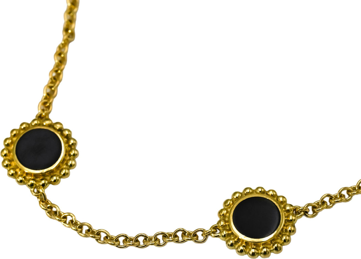 LAGOS 18k Yellow Gold Covet Three Station Round Onyx Bracelet