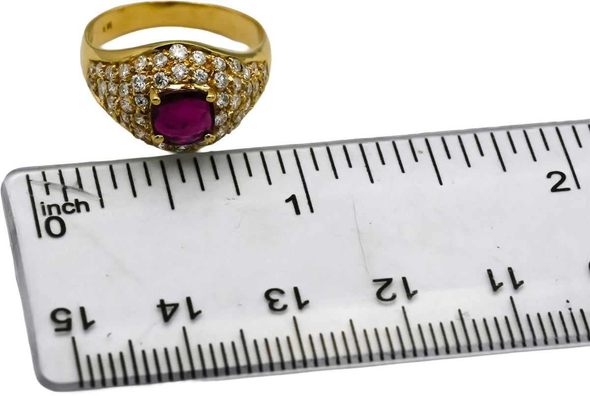 18k Yellow Gold VS Diamond and Ruby Cluster Cocktail Ring 1.35CT Size 6