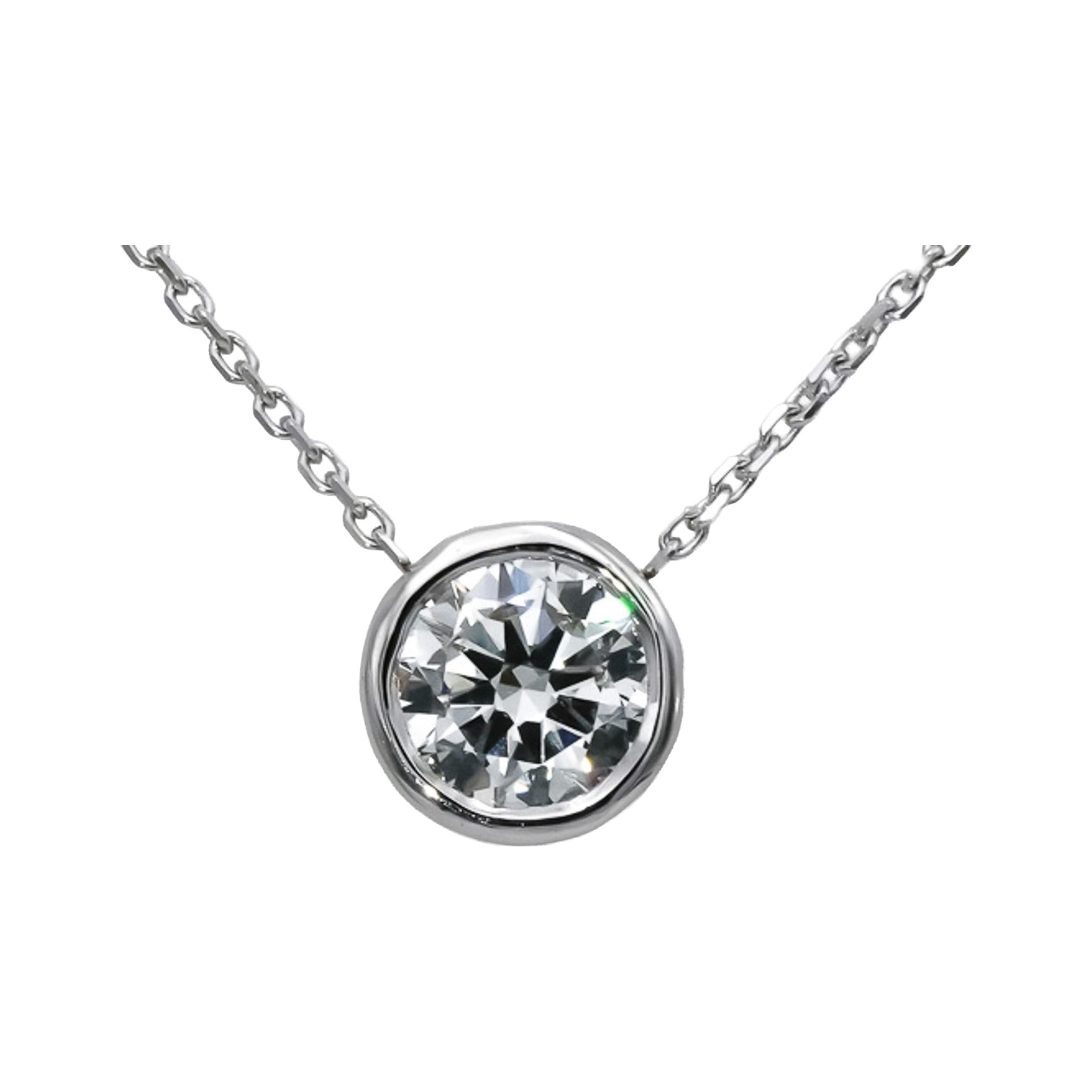14k White Gold VS Round Lab-Grown Diamond Solitaire Pendant Necklace 1.08CT