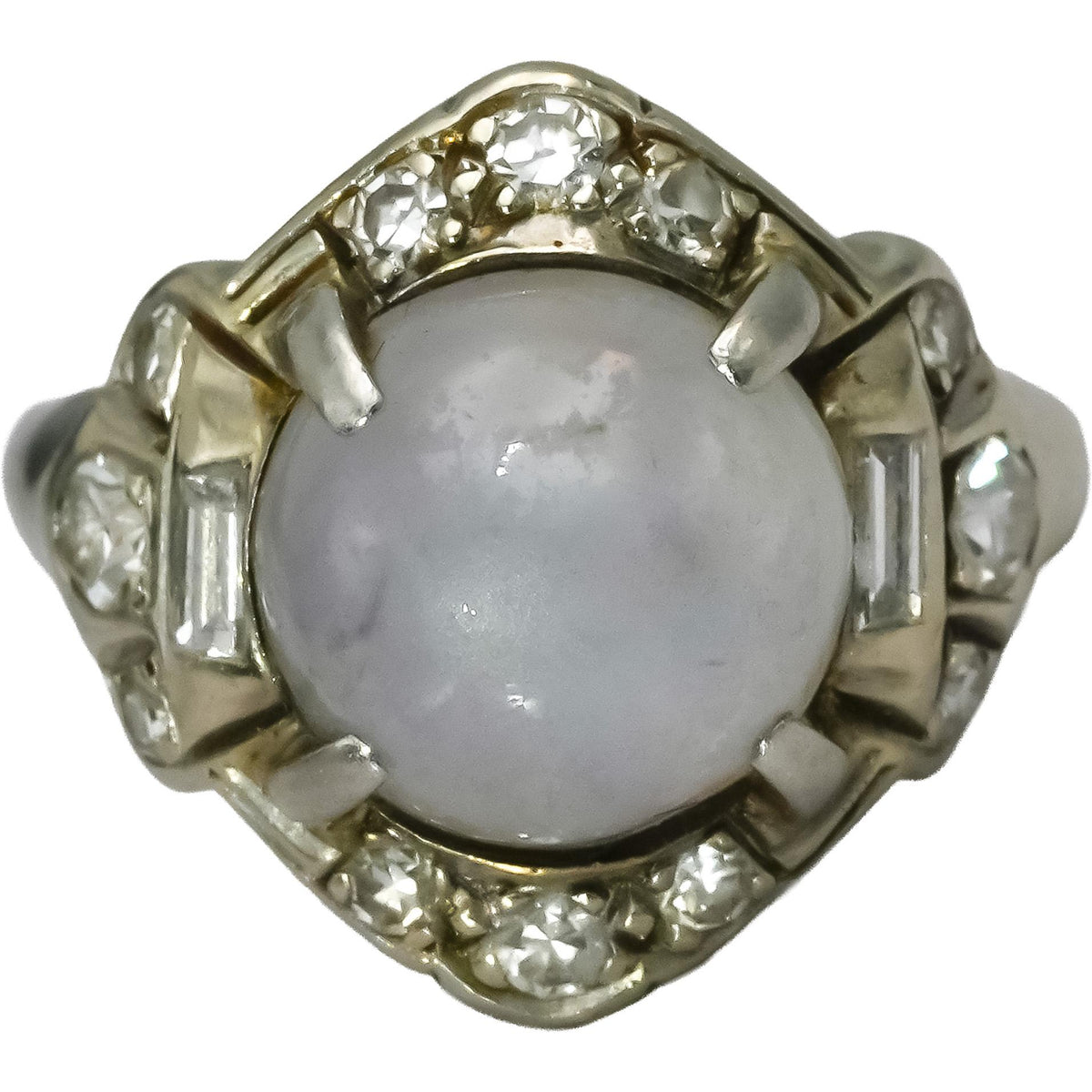 Vintage Antique Deco 14k White Gold Diamond & Star Sapphire Ring 5.90CT Size 5.5