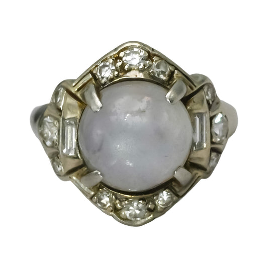 Vintage Antique Deco 14k White Gold Diamond & Star Sapphire Ring 5.90CT Size 5.5