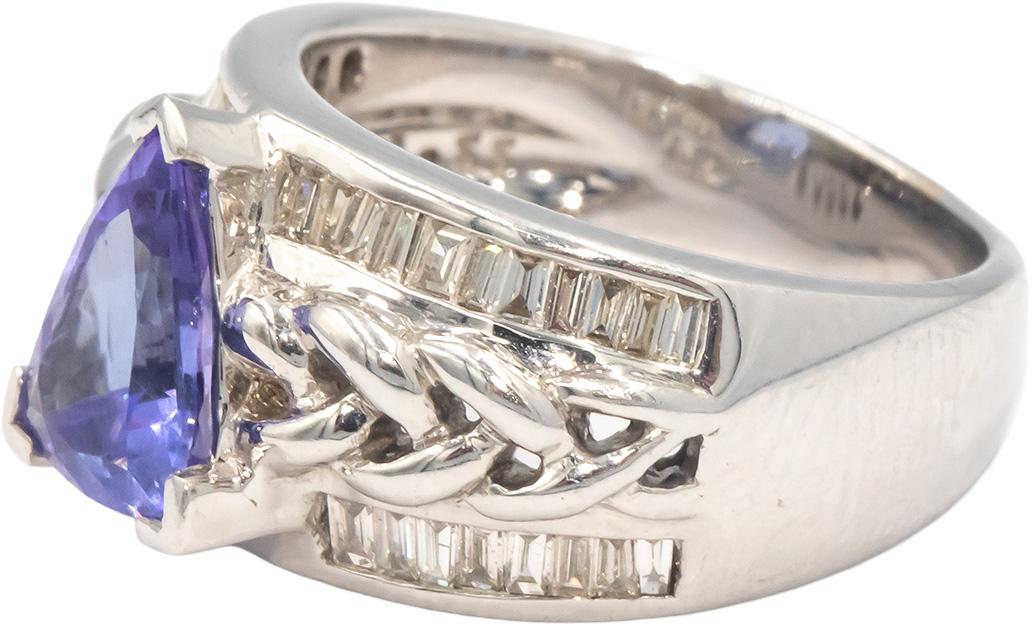 Designer 18k White Gold Diamond and Tanzanite Ring 2.25CT Size 6.25