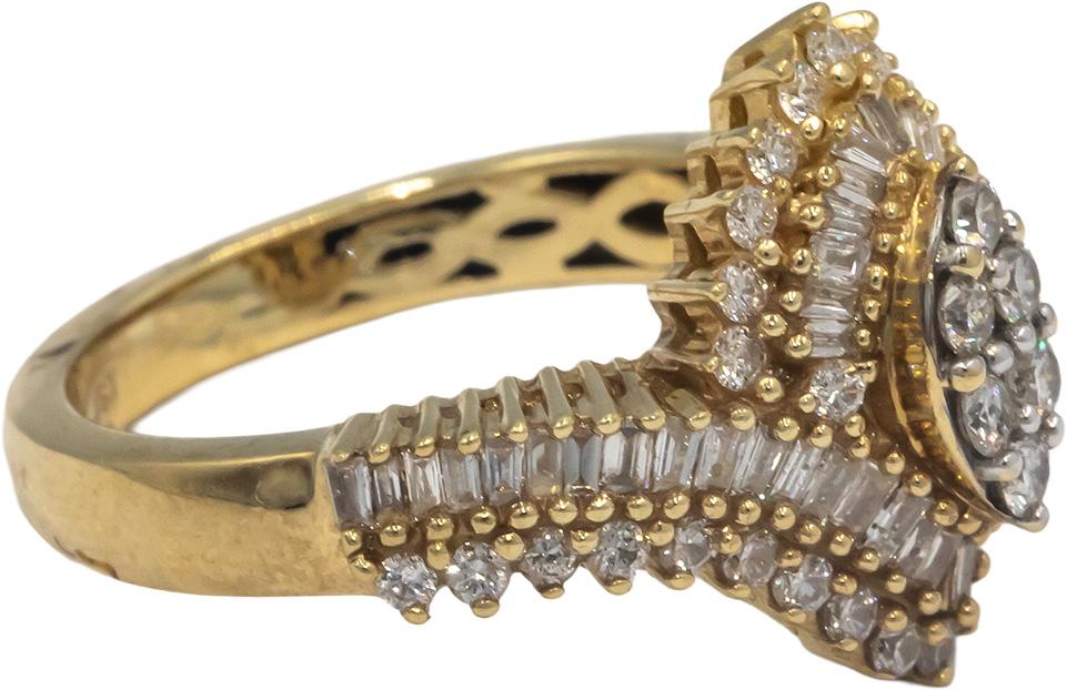10k Yellow Gold 1.0CT Diamond Cluster Cocktail Ring Size 7