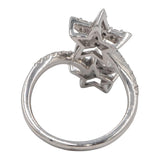 10K White Gold Double Star By Pass Pave Diamond Crossover Ring 0.75CT Size 7