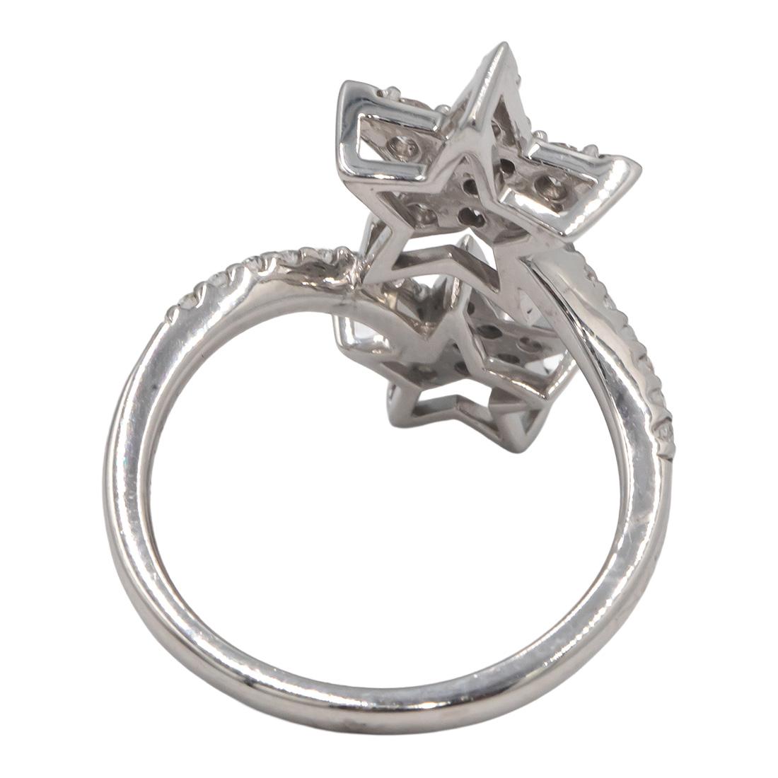 10K White Gold Double Star By Pass Pave Diamond Crossover Ring .75cts