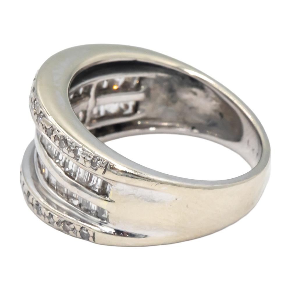 14k White Gold Round & Baguette Diamond Four Row Band Ring 0.50CT Size 6.5