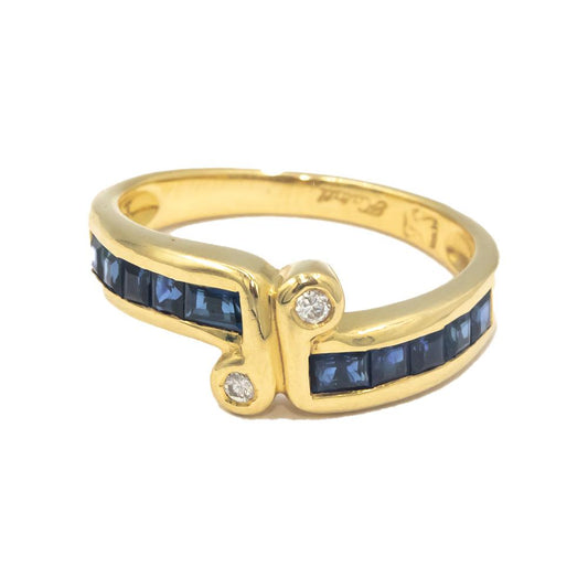 KALATI 18k Yellow Gold 0.54CT Diamond and Sapphire Band Ring Size 6.5