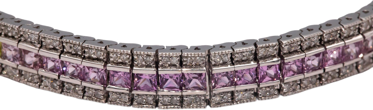 14k White Gold Diamond and Rainbow Sapphire Tennis Bracelet 8.50CT