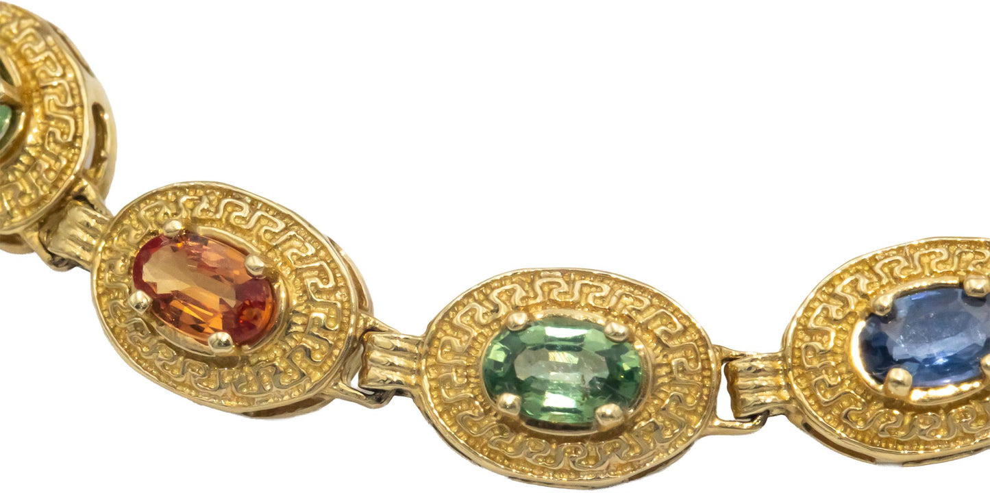 14k Yellow Gold 4.0CT Rainbow Sapphire Fancy Link Bracelet