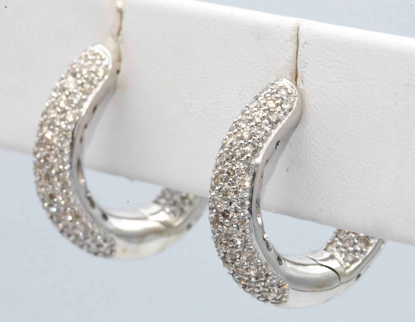 14k White Gold 2.0CT Diamond Pave Hoop Huggie In Out Earrings