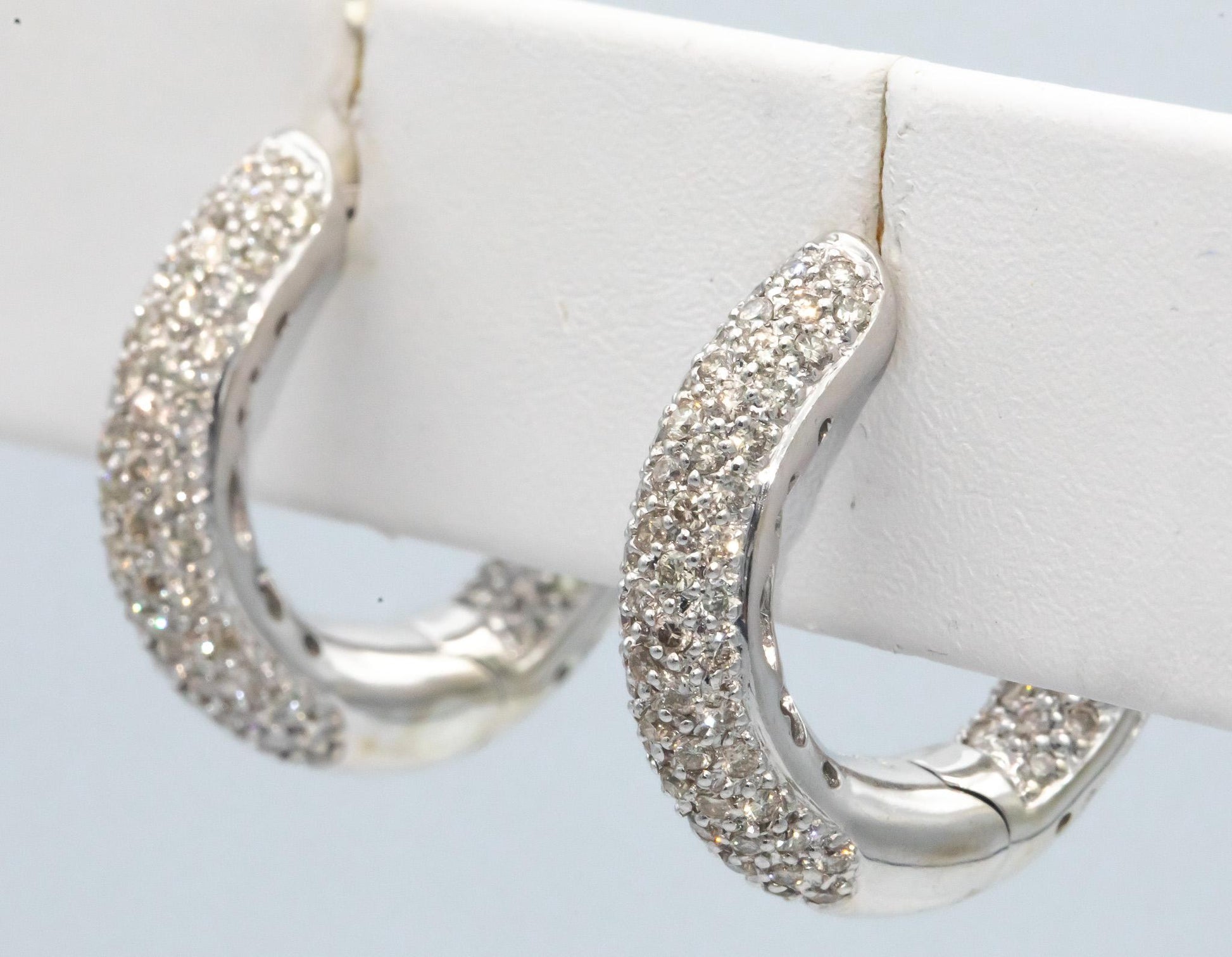 14k White Gold 2.0CT Diamond Pave Hoop Huggie In Out Earrings
