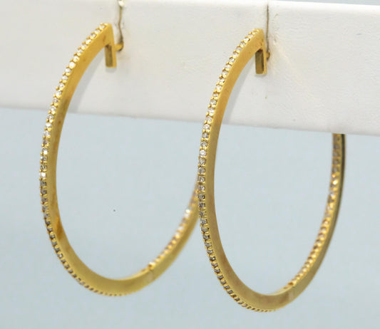 18k Yellow Gold Inside Outside Diamond Jumbo Hoop Earrings 1.0cts