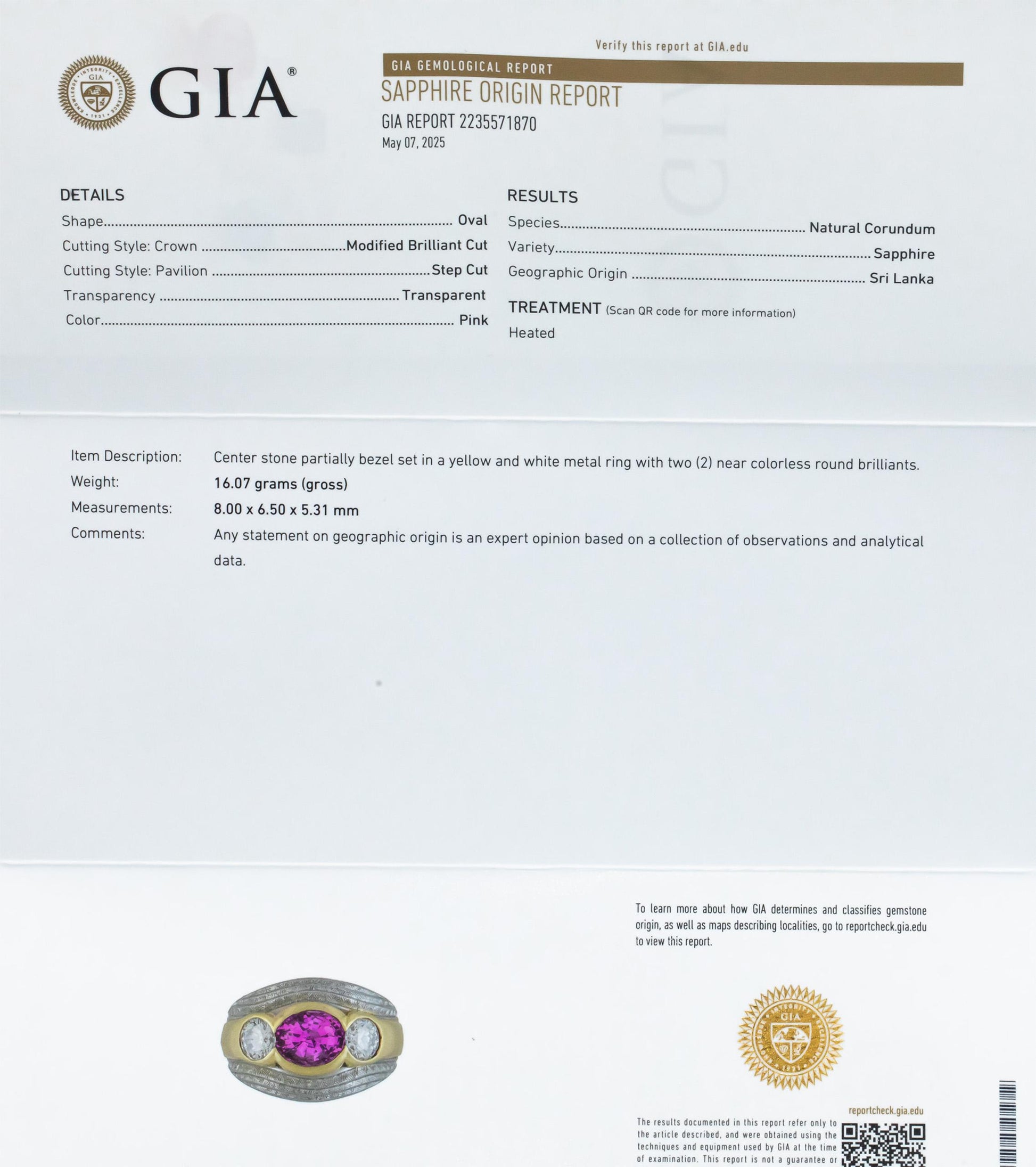 GIA Platinum 18k Yellow Gold VS Diamond & Pink Sapphire Ring 3.32CT Size 6.5