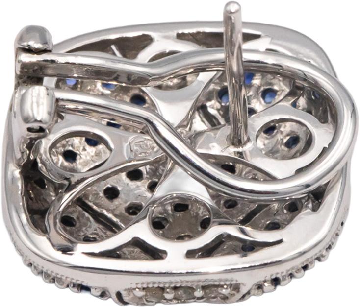 14k White Gold 1.65CT Diamond and Blue Sapphire Cluster Earrings