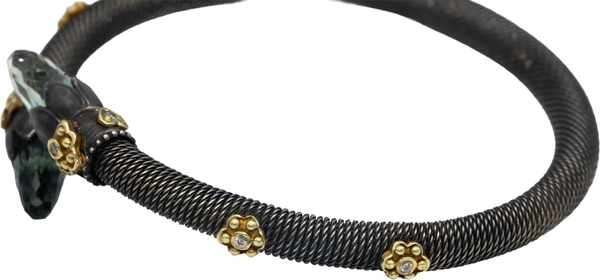 STAMBOLIAN 18k Gold Sterling Silver 0.07CT Diamond Green Amethyst Cuff Bracelet