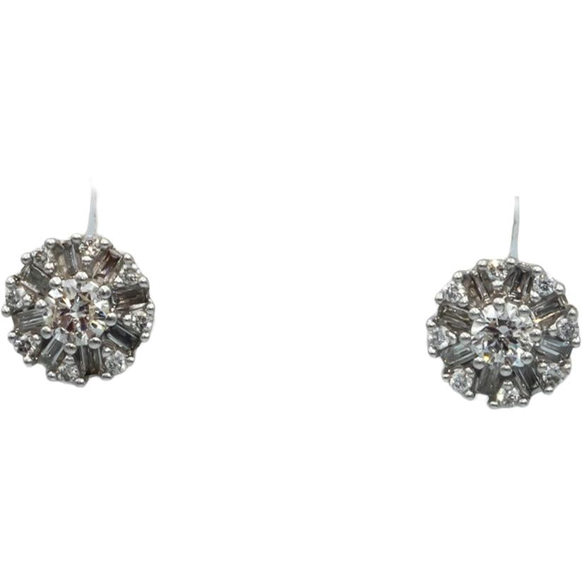 10k White Gold 0.50CT Round and Emerald Cut Cluster Starburst Stud Earrings