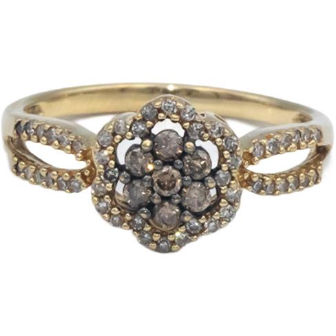 14k Yellow Gold 0.30CT White and Brown Diamond Flower Ring Size 7