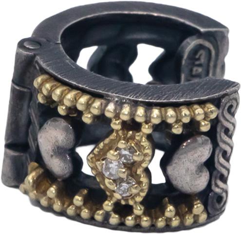 STAMBOLIAN 18k Gold and Sterling Silver 0.06CT Diamond Heart Huggie Earrings