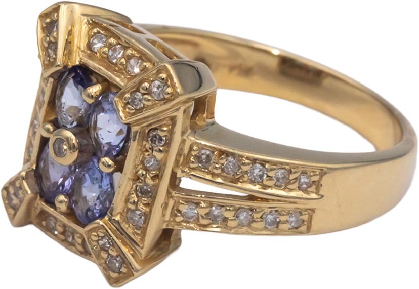 14k Yellow Gold 0.60CT VS Diamond and Tanzanite Cluster Cocktail Ring Size 7