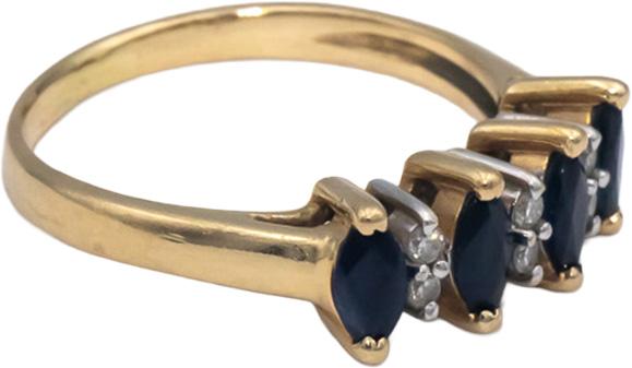 14k Yellow Gold 0.58CT Diamond and Sapphire Band Ring Size 6