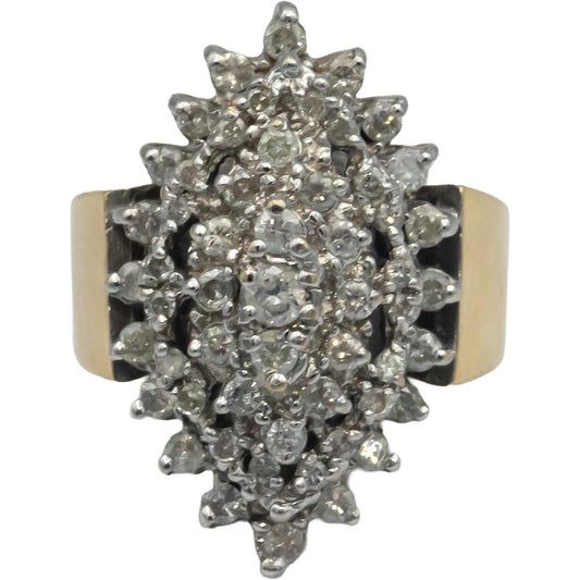 14k Yellow and White Gold 1.0CT Round Cut Diamond Cluster Cocktail Ring Size 6