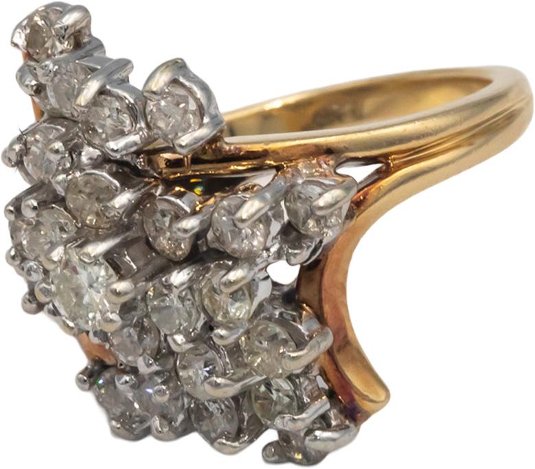 14k Yellow & White Gold Diamond Cluster Cocktail Ring 1.50CT Size 6.5