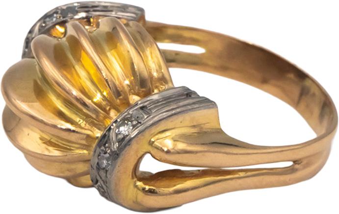 Vintage Retro 18k Gold & Platinum 0.06CT VS Diamond Dome Ribbon Ring Size 5.25