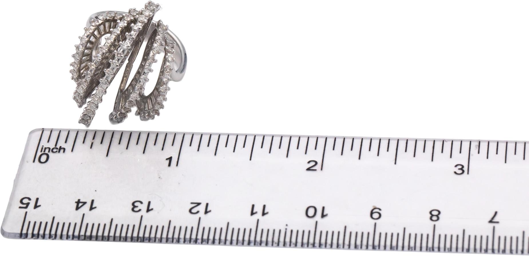 Vintage 14k White Gold 0.95CT Round Cut Diamond Abstract Ring Size 5.5