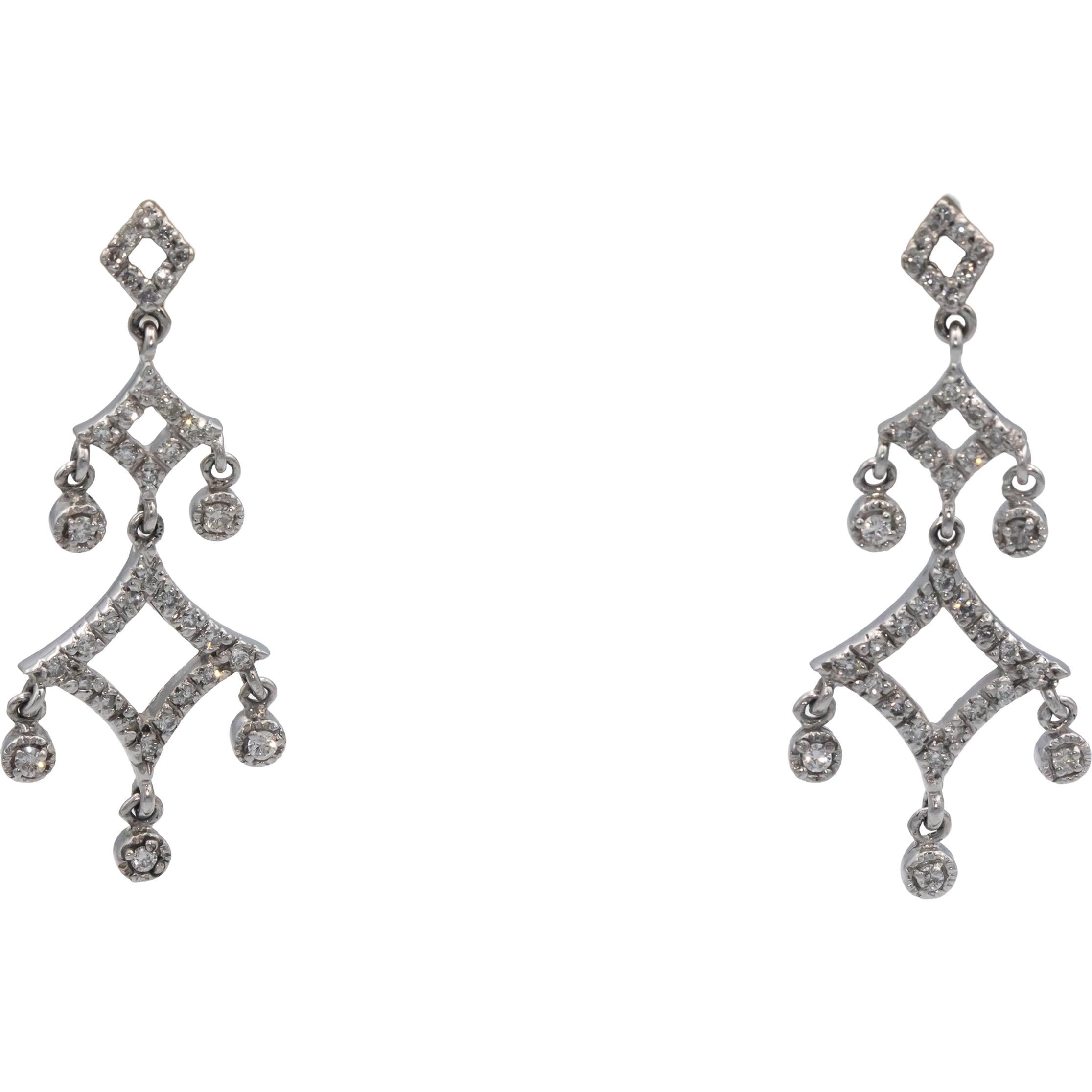 14k White Gold Round Diamond Chandelier Dangle Earrings 1.0CT