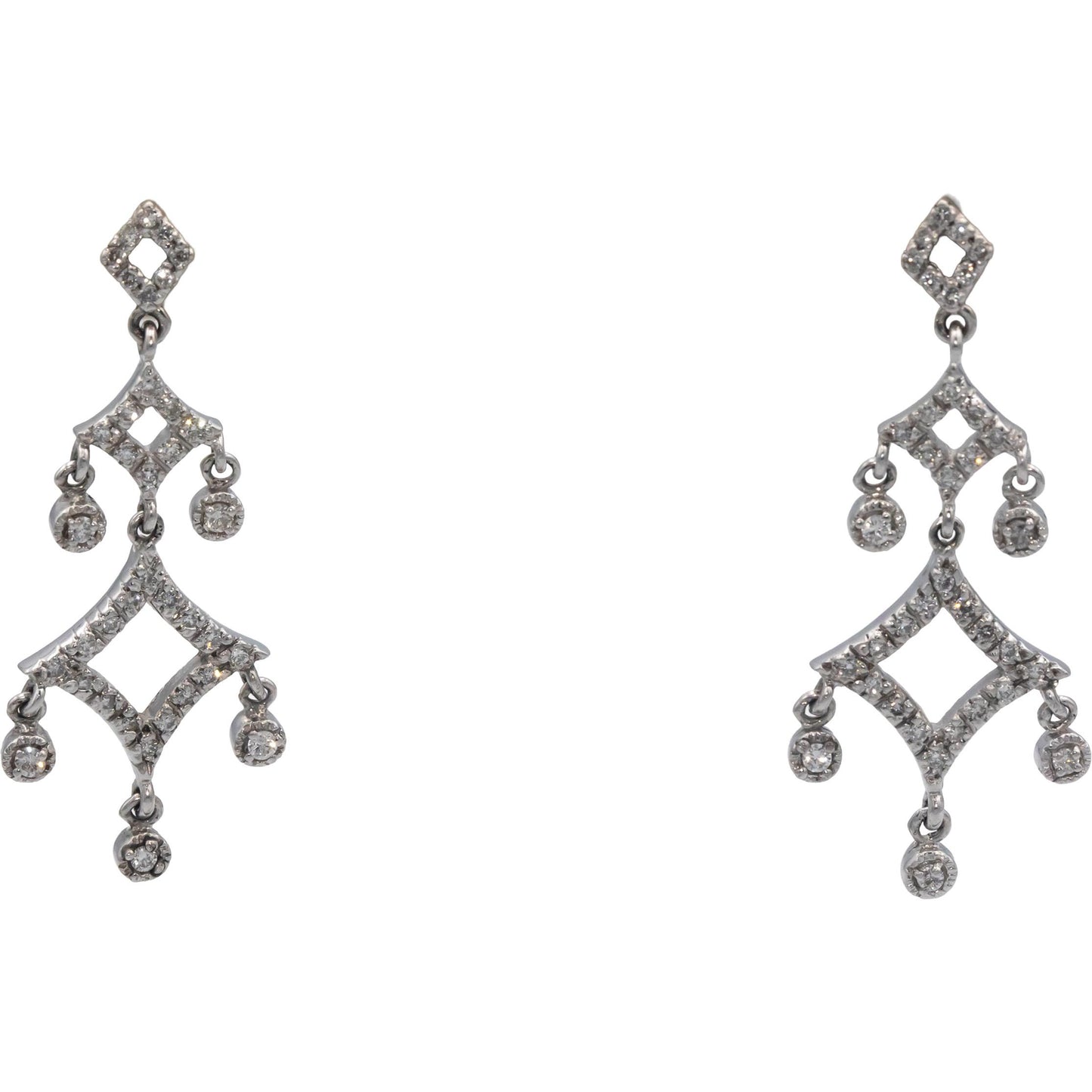 14k White Gold 1.0CT Round Cut Diamond Chandelier Dangle Earrings
