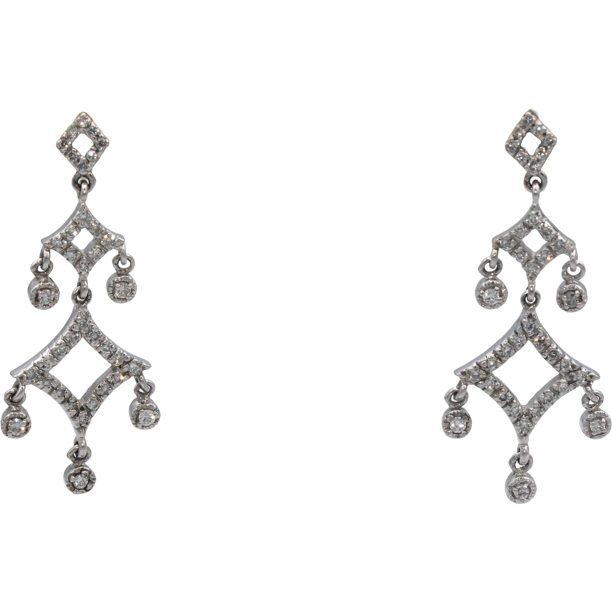 14k White Gold 1.0CT Round Cut Diamond Chandelier Dangle Earrings