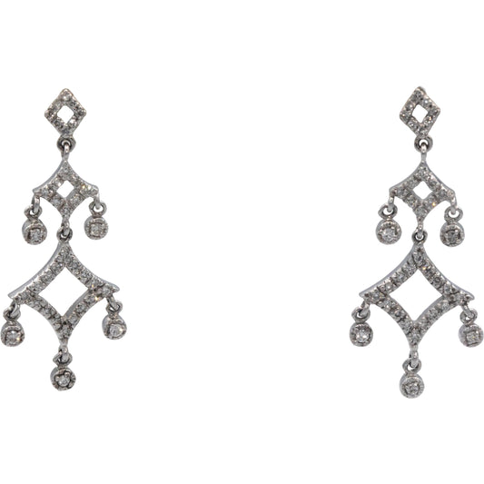 14k White Gold 1.0CT Round Cut Diamond Chandelier Dangle Earrings