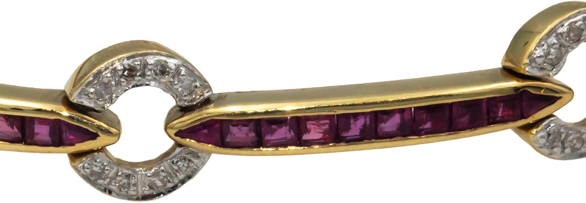 Designer 18k Yellow Gold Diamond and Ruby Link Tennis Bracelet 1.70CT