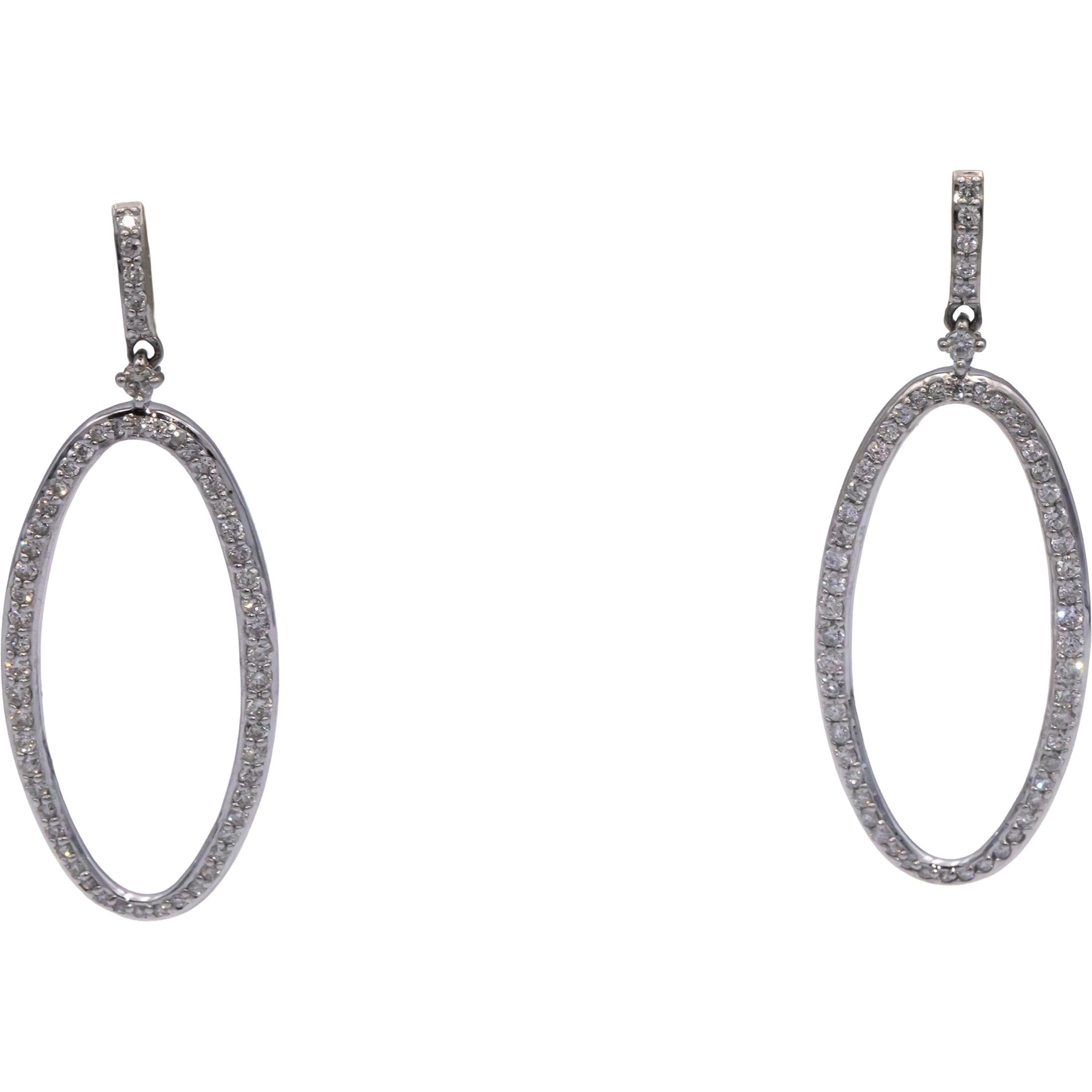 10k White Gold Round Diamond Oval Hoop Dangle Stud Earrings 1.30CT