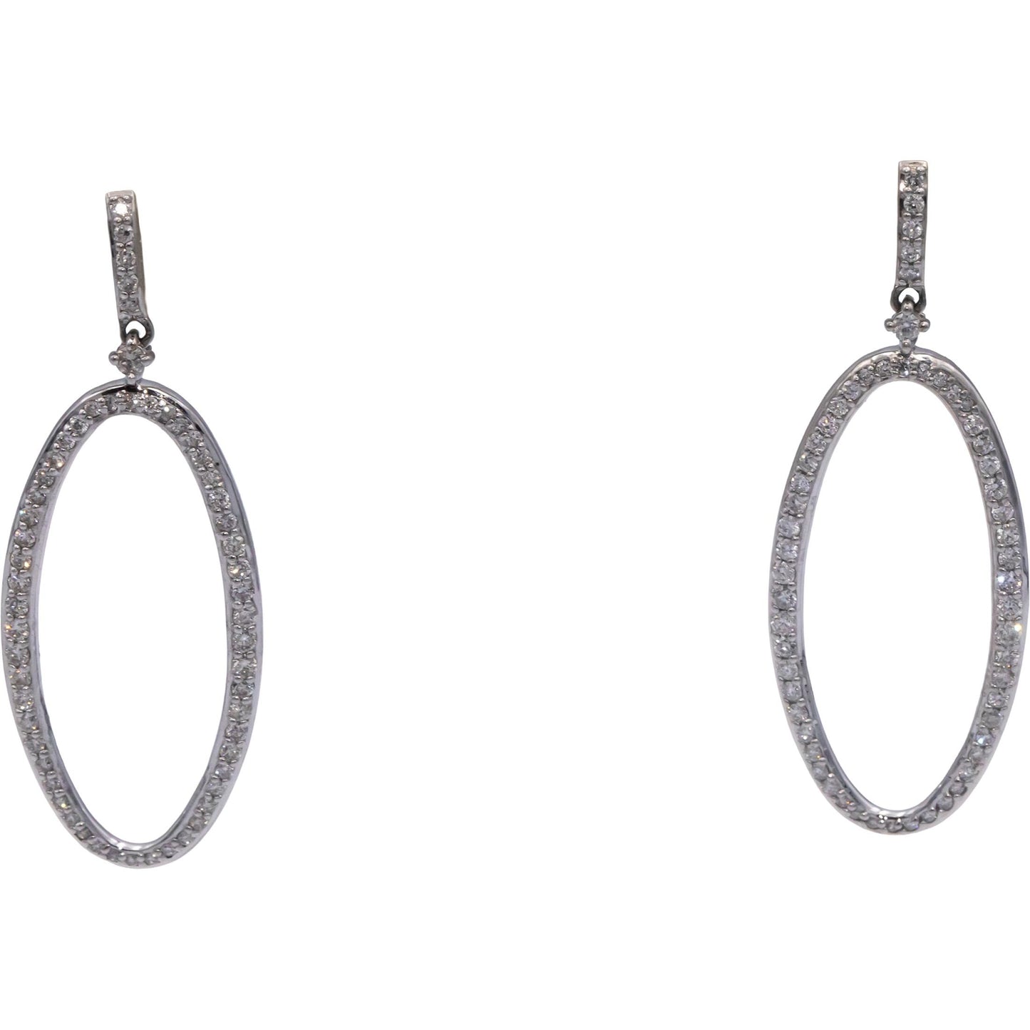 10k White Gold 1.30CT Round Cut Diamond Oval Hoop Dangle Stud Earrings