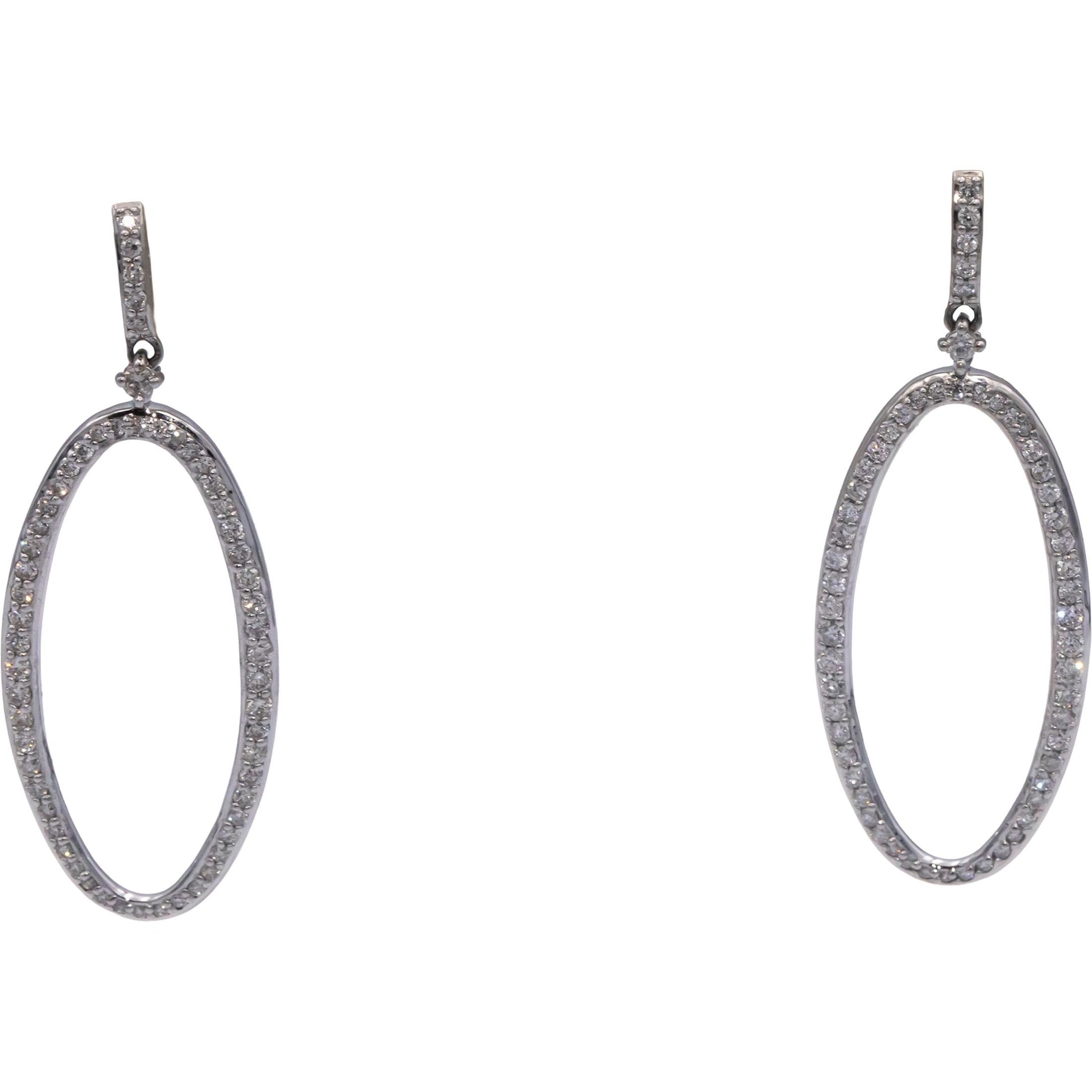 10k White Gold 1.30CT Round Cut Diamond Oval Hoop Dangle Stud Earrings