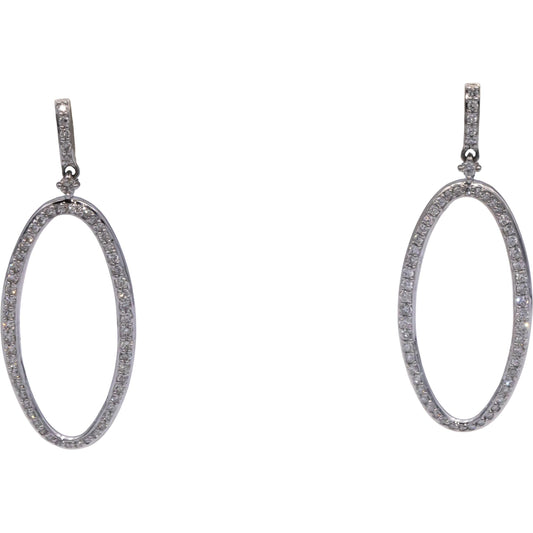 10k White Gold 1.30CT Round Cut Diamond Oval Hoop Dangle Stud Earrings