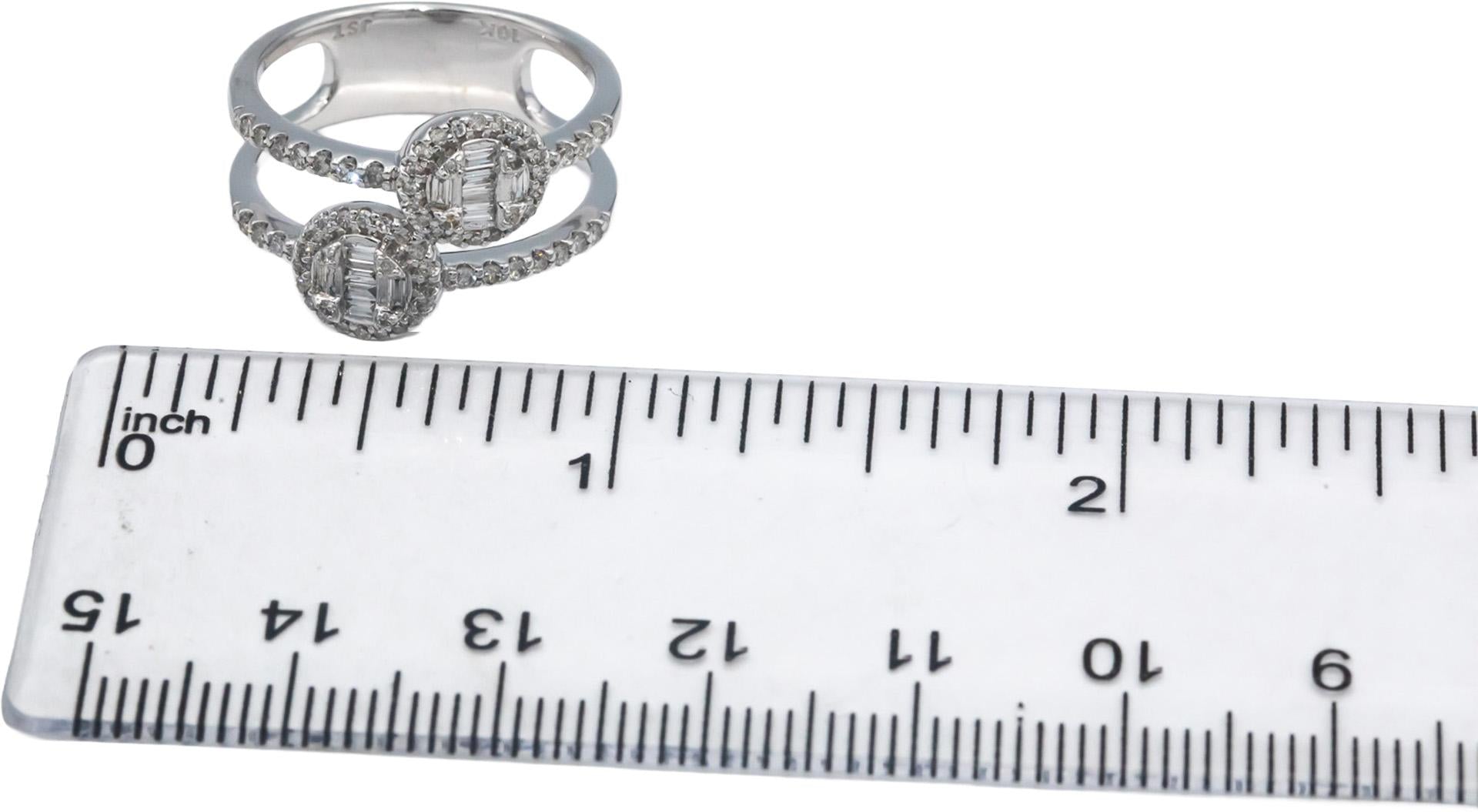 10k White Gold Diamond Split Band Double Halo 0.50CT Ring Size 7
