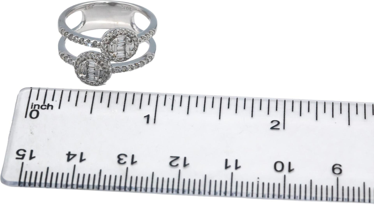 10k White Gold 0.50CT Diamond Split Band Double Halo Ring Size 7