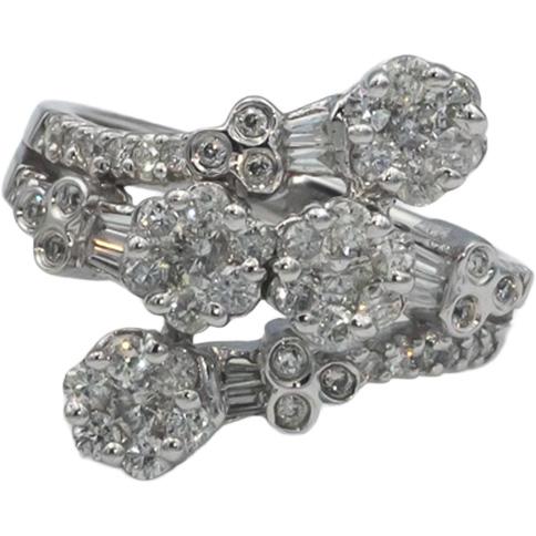 14k White Gold 1.0CT Round & Baguette Cut Diamond Cluster Ring Size 7